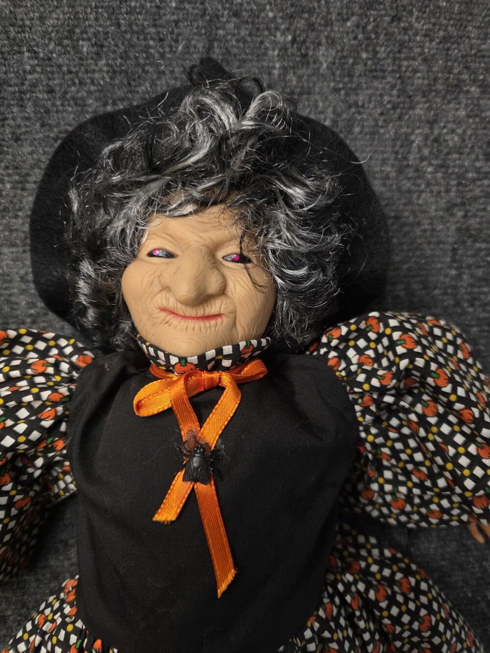Halloween Witch Doll Black Orange Pumpkin Dress Spooky Decor
